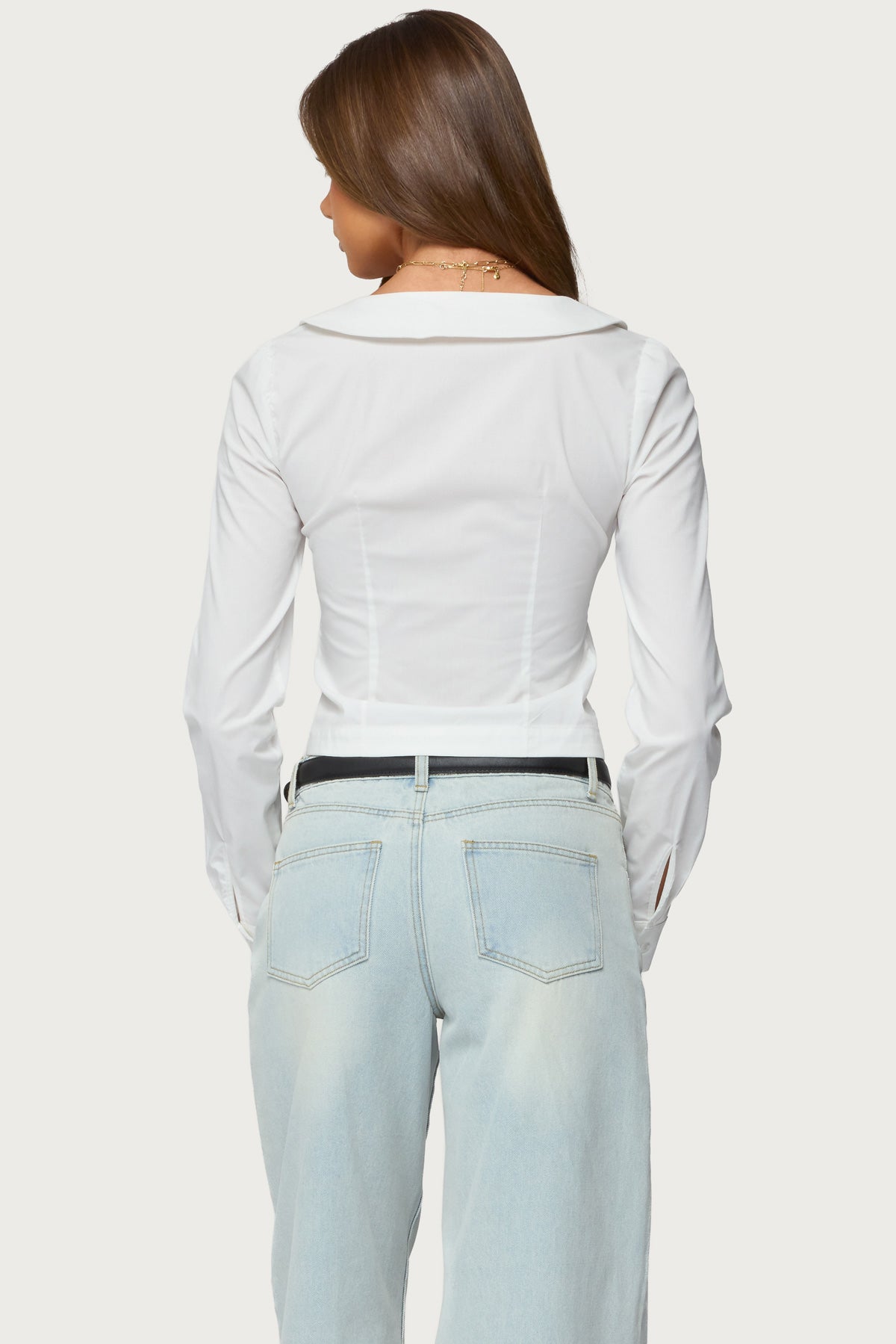 Scoop Neck Tailored Button Up Shirt