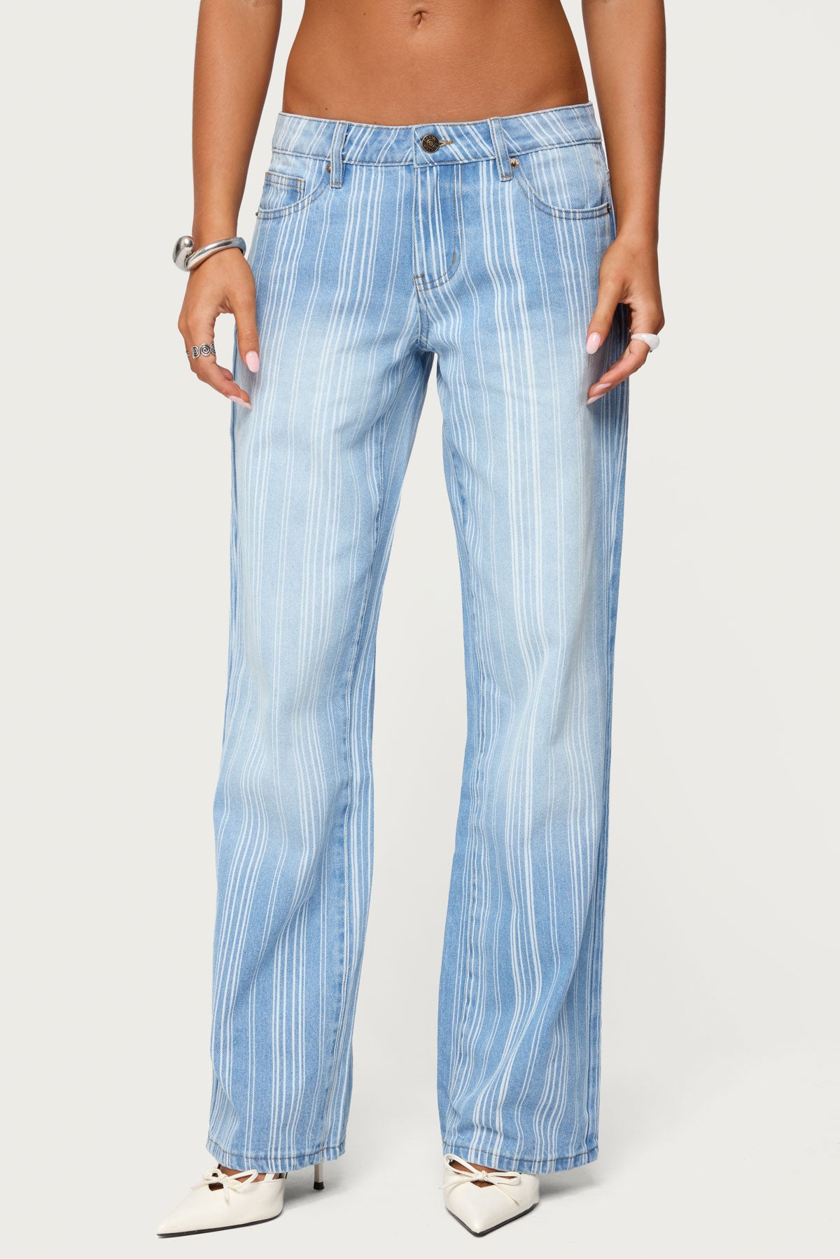 Tera Striped Low Rise Straight Leg Jeans