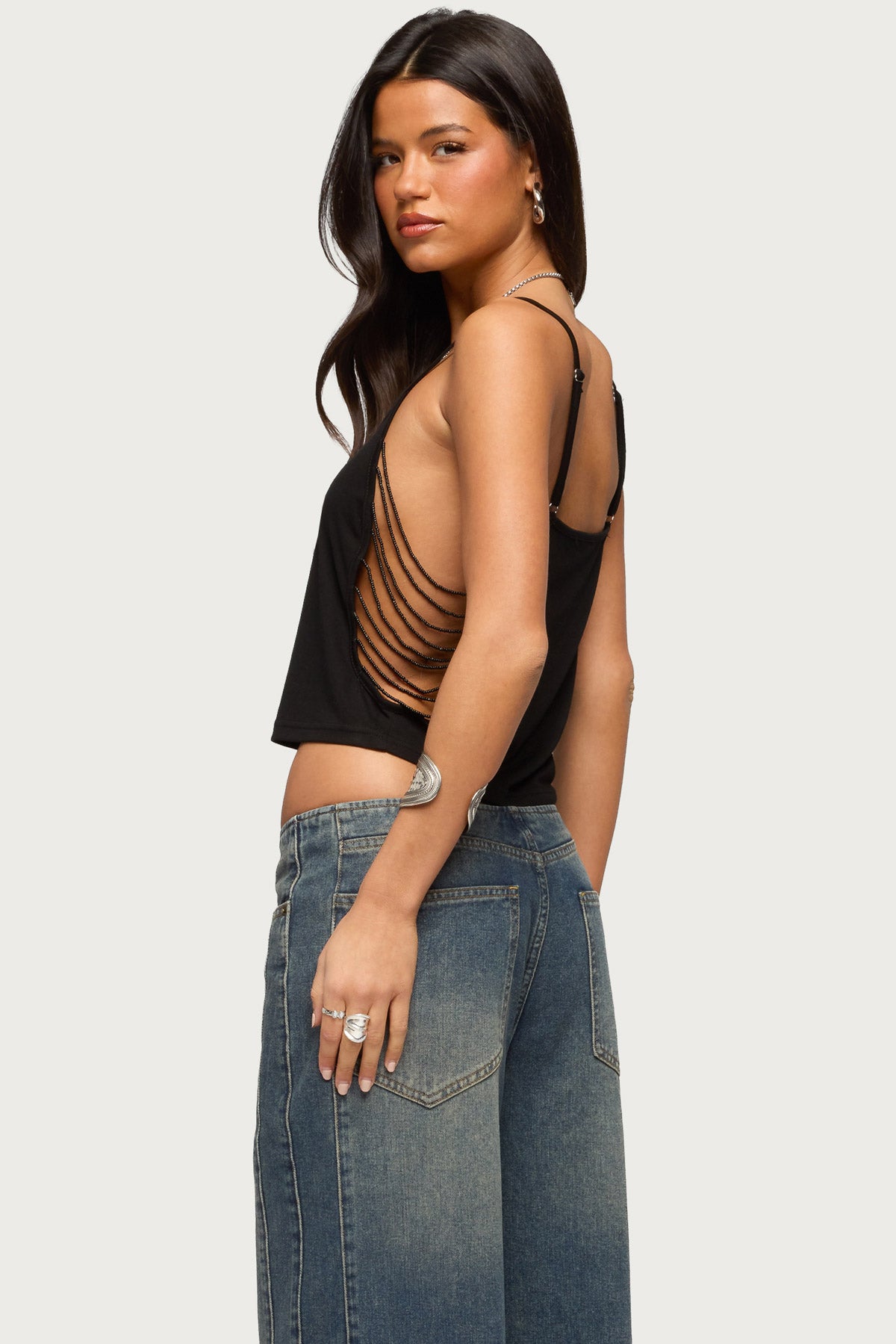 Donia Cutout Beaded String Tank Top