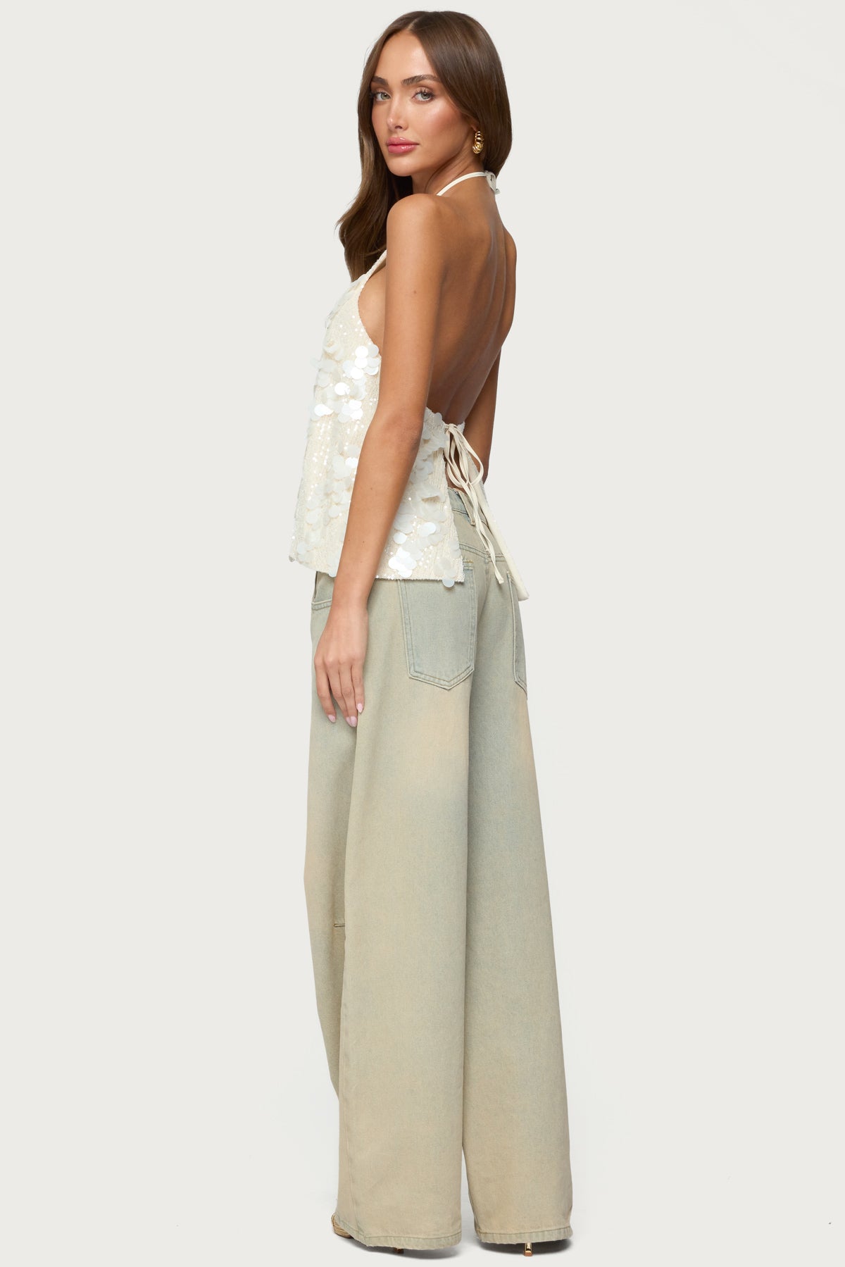 Ellorie Backless Sequin Halter Top
