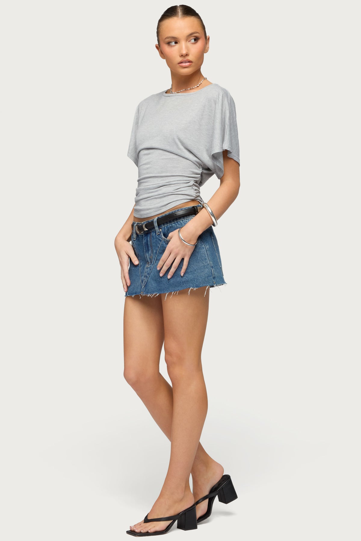 Get Stitched Denim Mini Skort