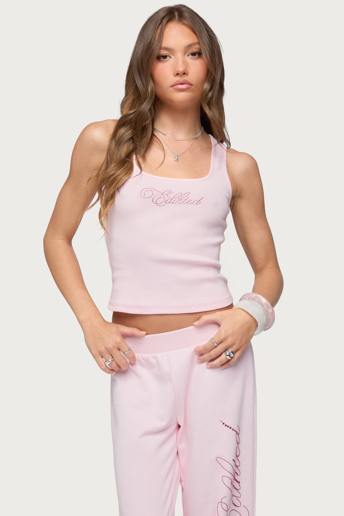 Edikteds Studio Rhinestone Ribbed Tank Top