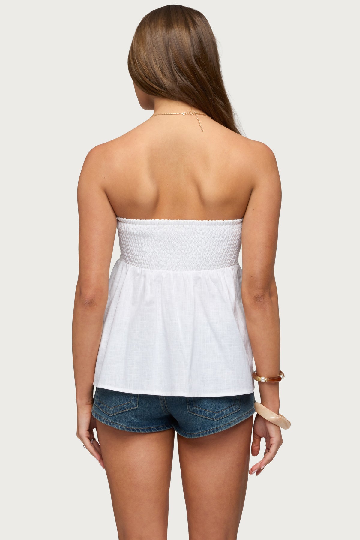 Linen Look Strapless Babydoll Top