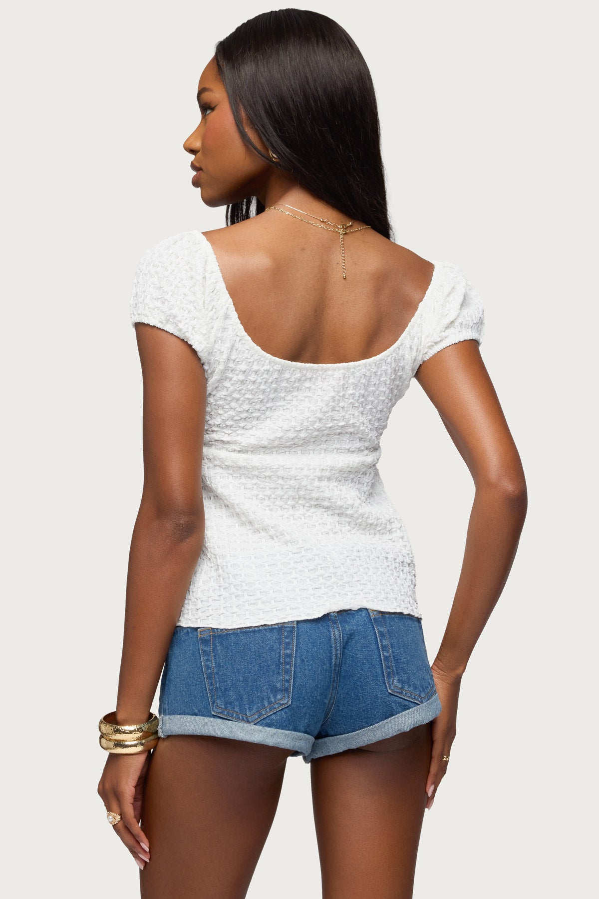 Dorothey Textured Tie Front Top