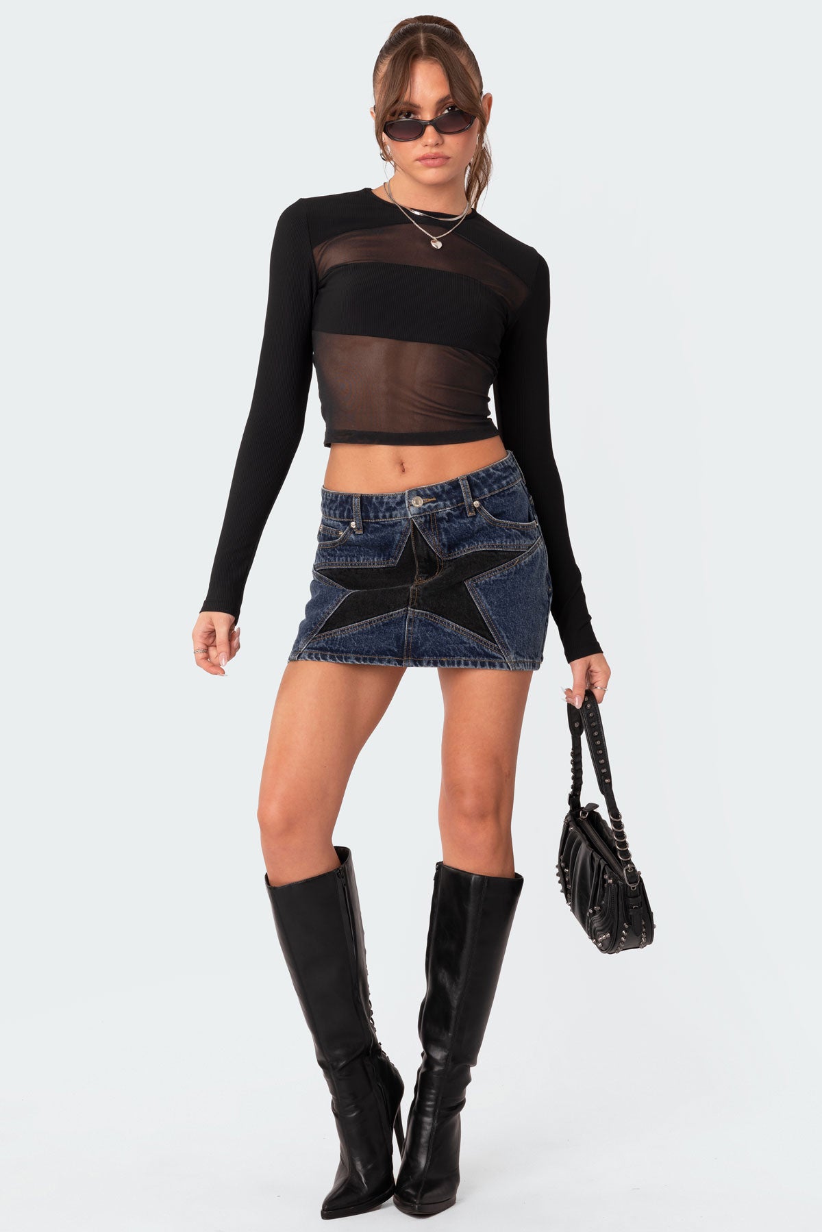 Azal Half Ribbed Mesh Top