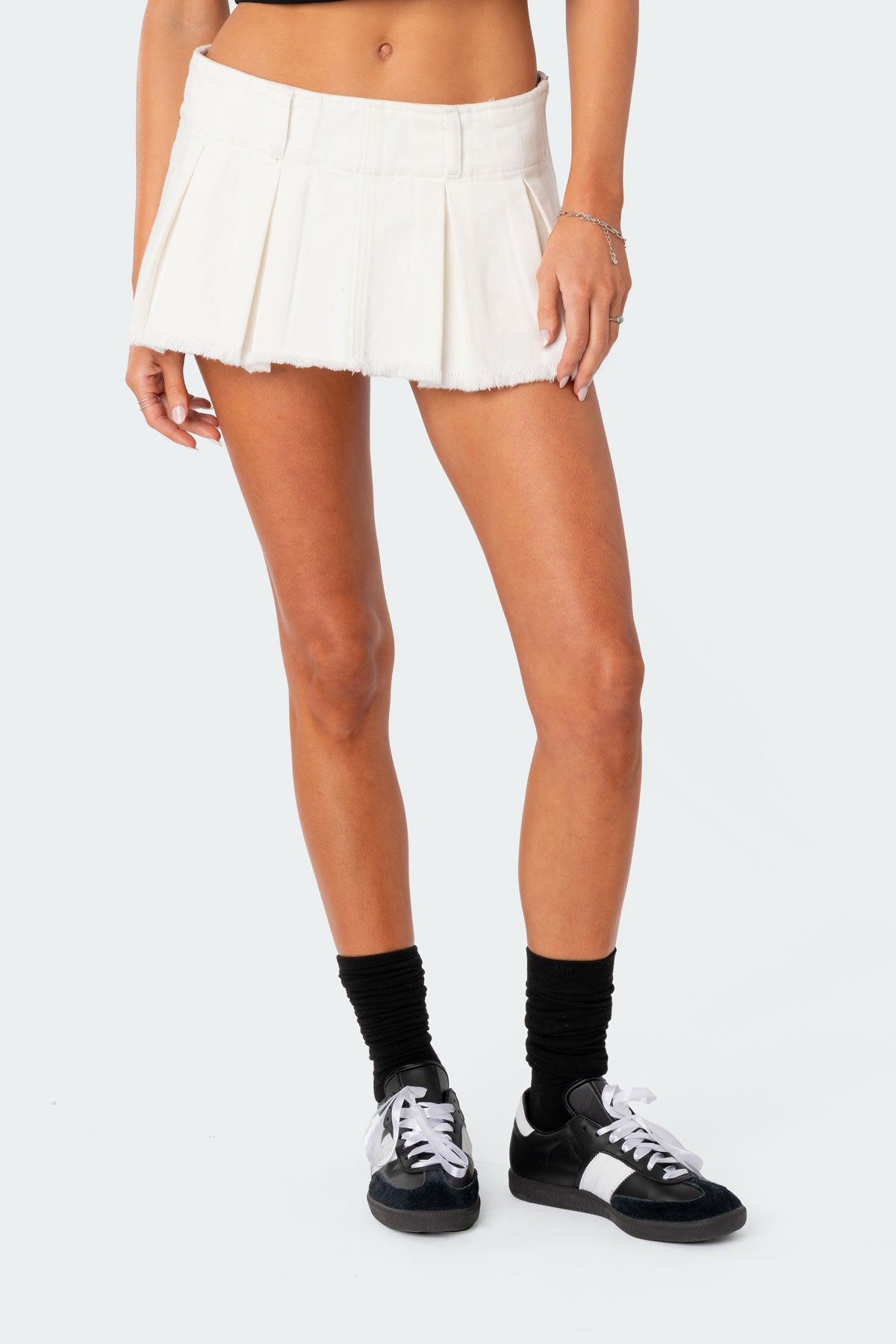 Washed Denim Pleated Micro Skort - Image 2