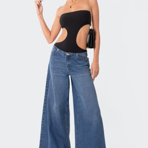 Vivie Ribbed Cut Out Bodysuit