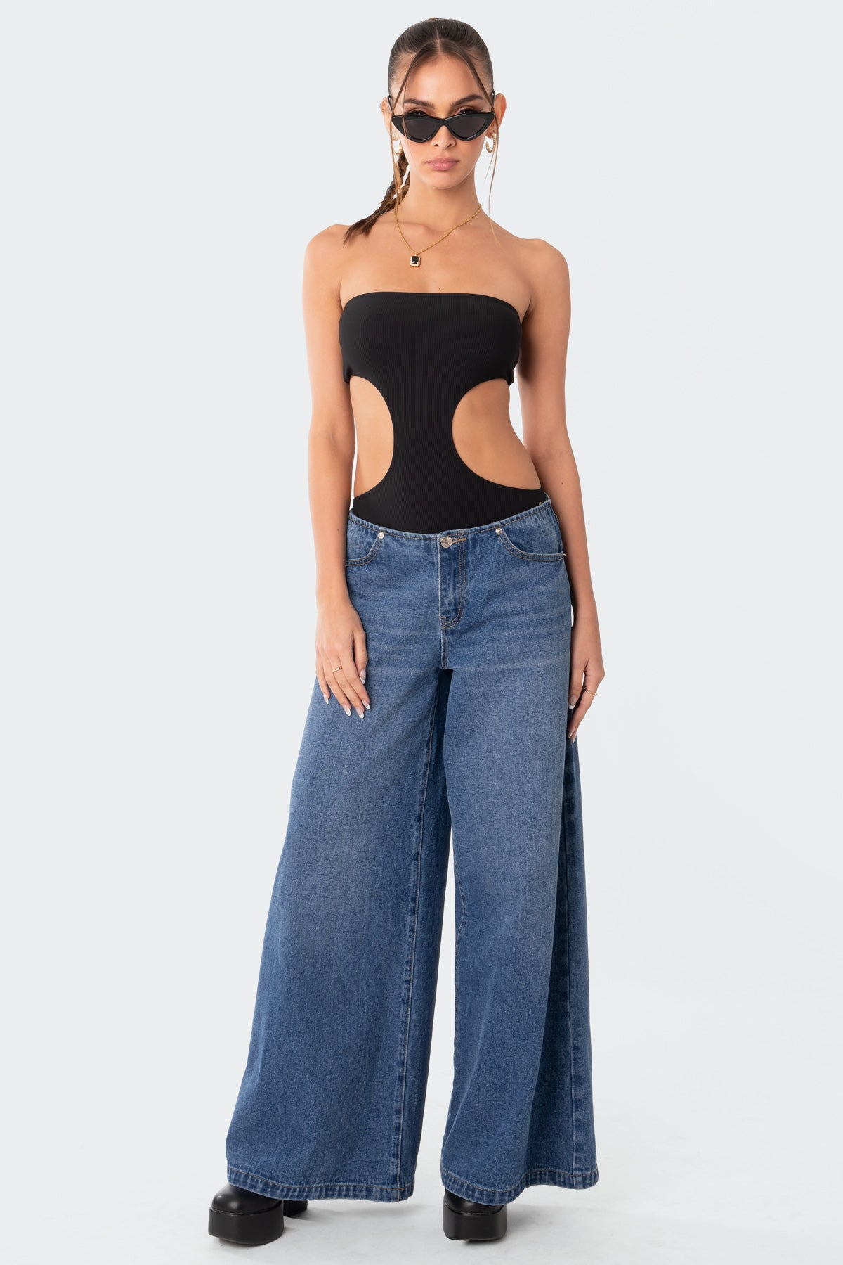 Vivie Ribbed Cut Out Bodysuit - Image 2
