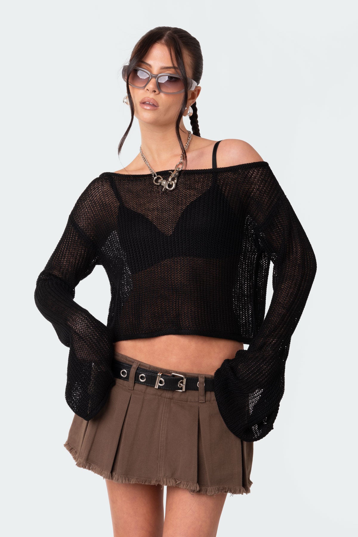 Emmie Off The Shoulder Sheer Knitted Top - Image 2