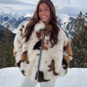 Rayan Cow Print Faux Fur Jacket
