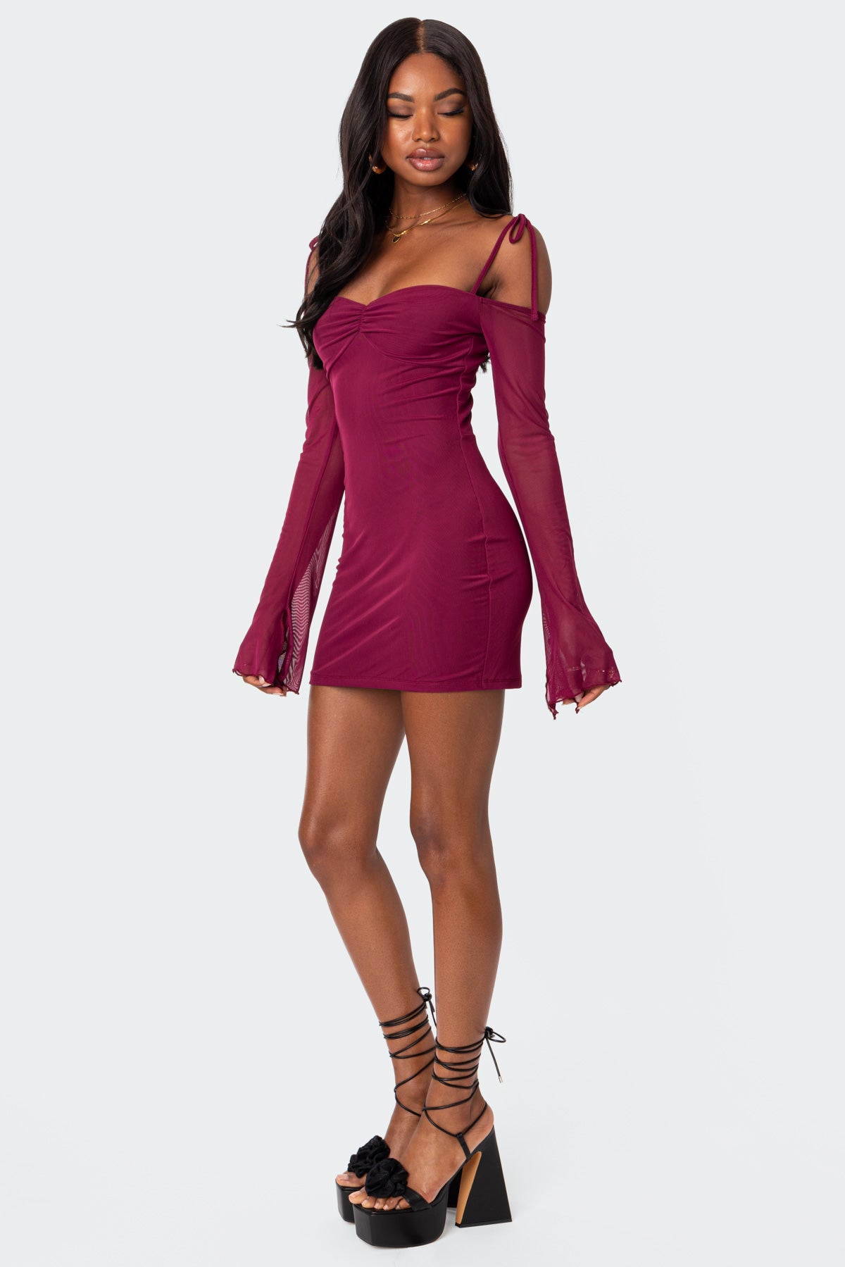 Ariel Off Shoulder Mesh Mini Dress - Image 2