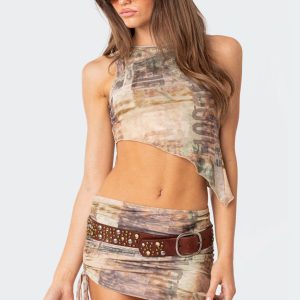 Boa Mesh Asymmetric Printed Top