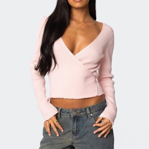 Paden Ribbed Knit Wrap Top