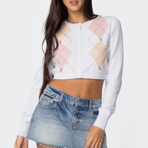 Francis Cropped Argyle Knit Cardigan
