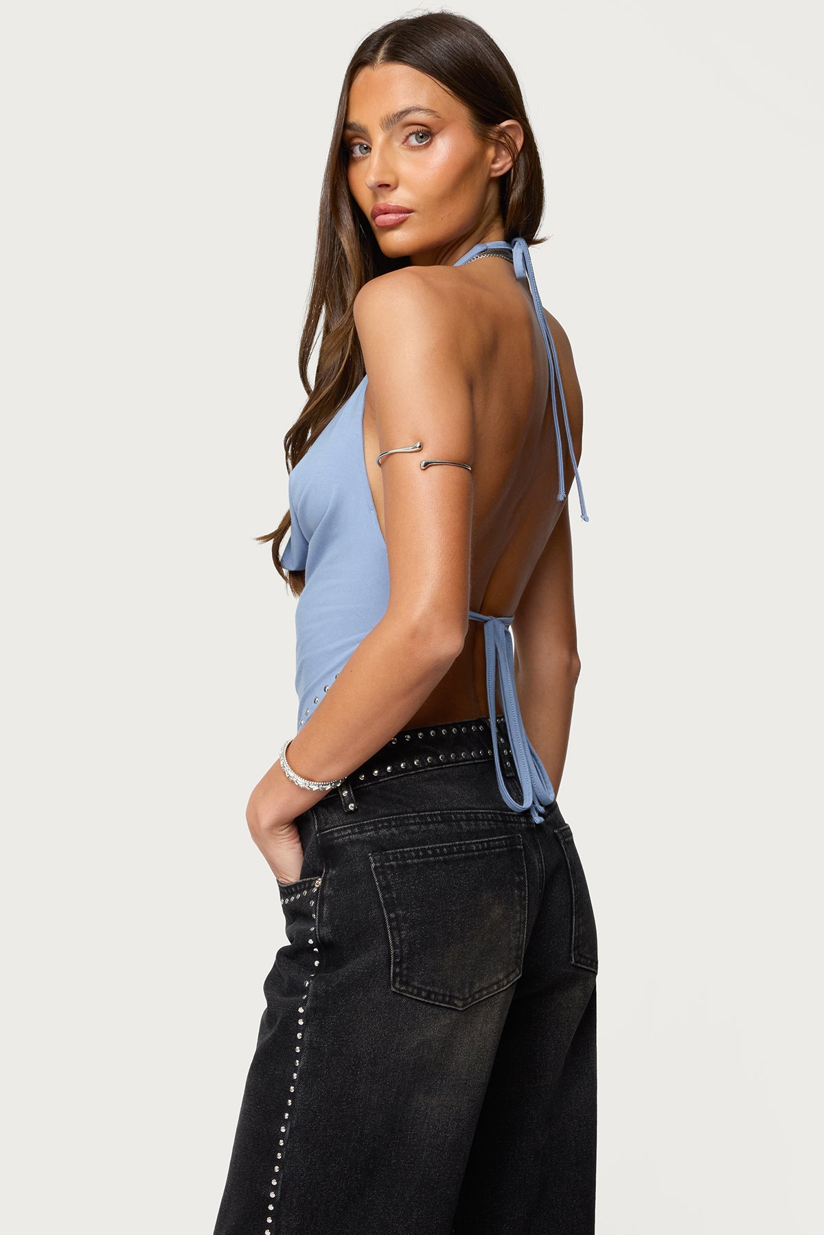 Zenya Backless Cowl Neck Halter Top - Image 4