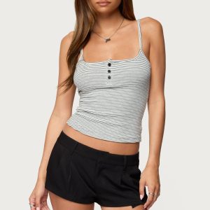 Striped Henley Tank Top