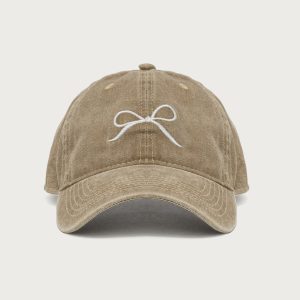 Embroidered Bow Washed Baseball Cap