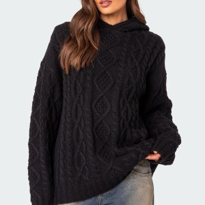 Oversized Cable Knit Hoodie