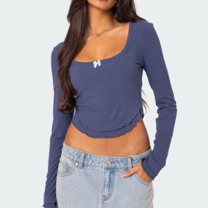 Yara Ribbed Ruffle Hem Top