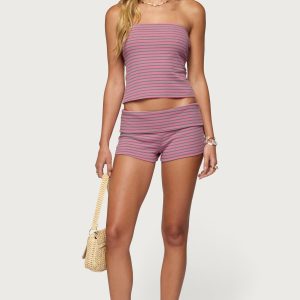 Monikah Striped Foldover Micro Shorts