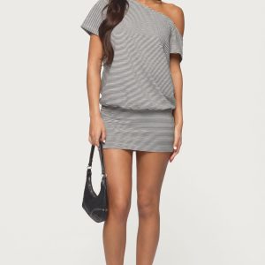 Striped Off Shoulder Cutout Mini Dress