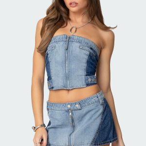 Reni Contrast Denim Zip Up Corset