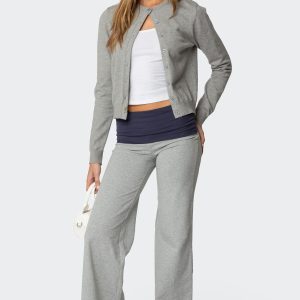 Wide Leg Contrast Foldover Pants