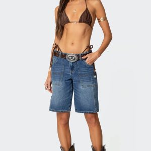 Tris Low Rise Denim Bermuda Shorts