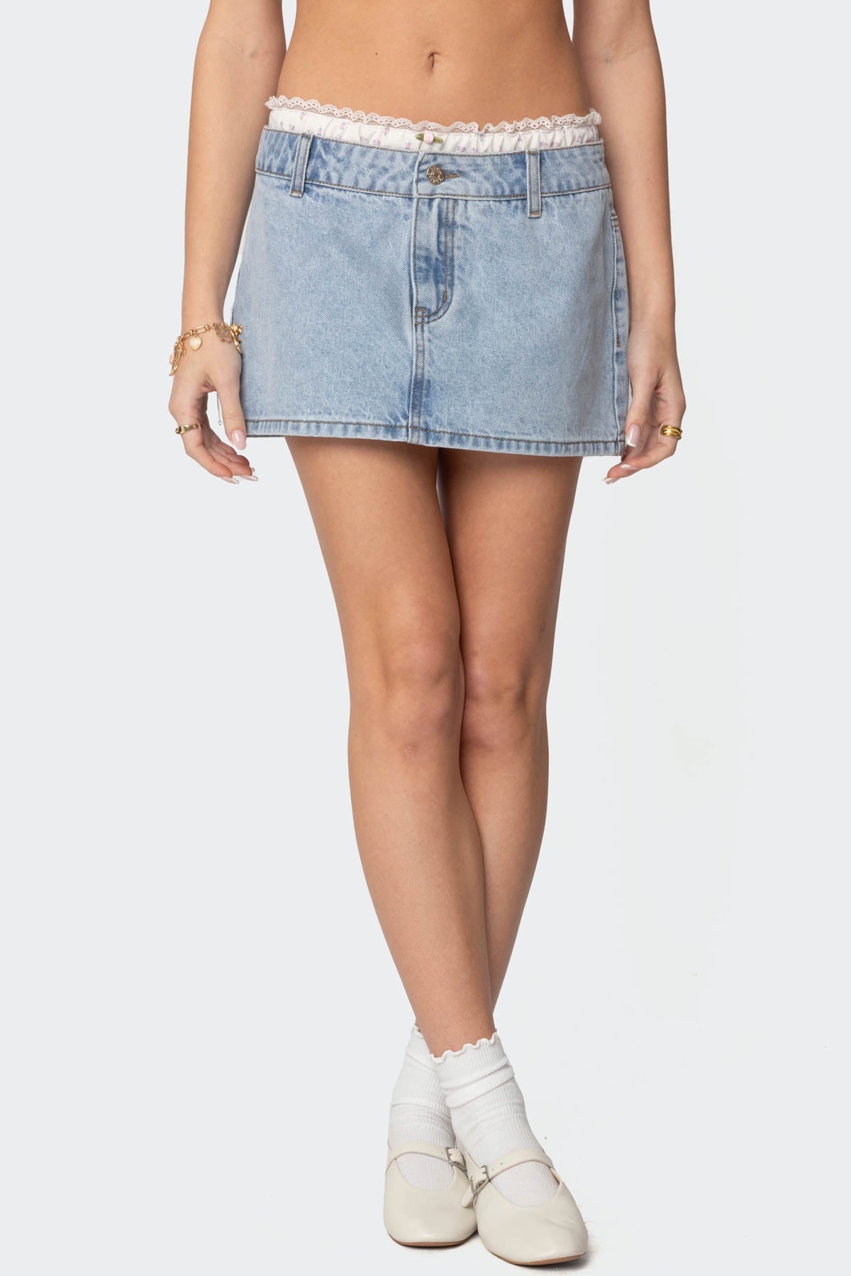 Floral Peekaboo Denim Mini Skirt - Image 3