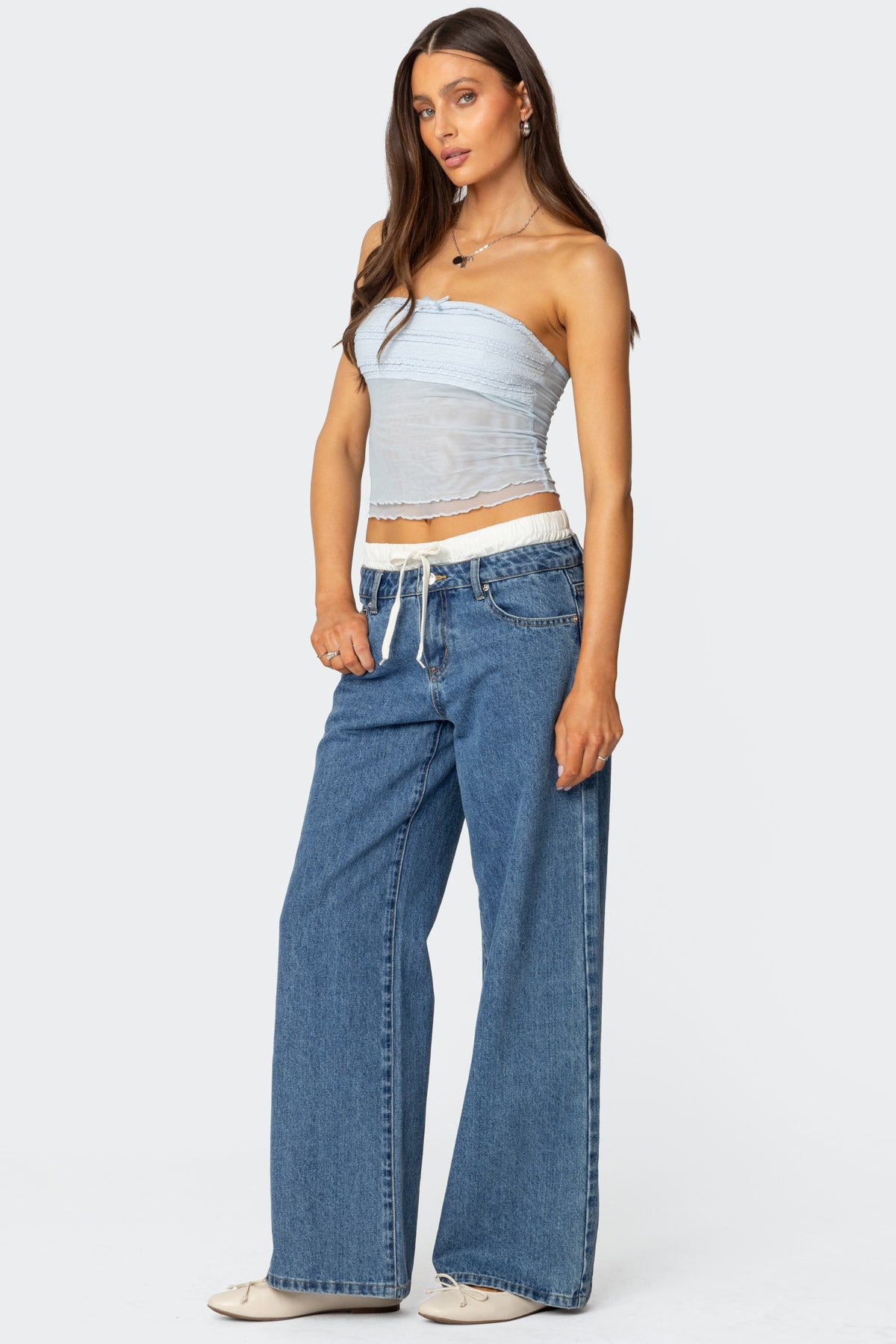 Rori Ruffle Knit Sheer Mesh Top - Image 4