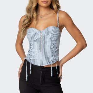 Lois Lace Up Pinstripe Corset