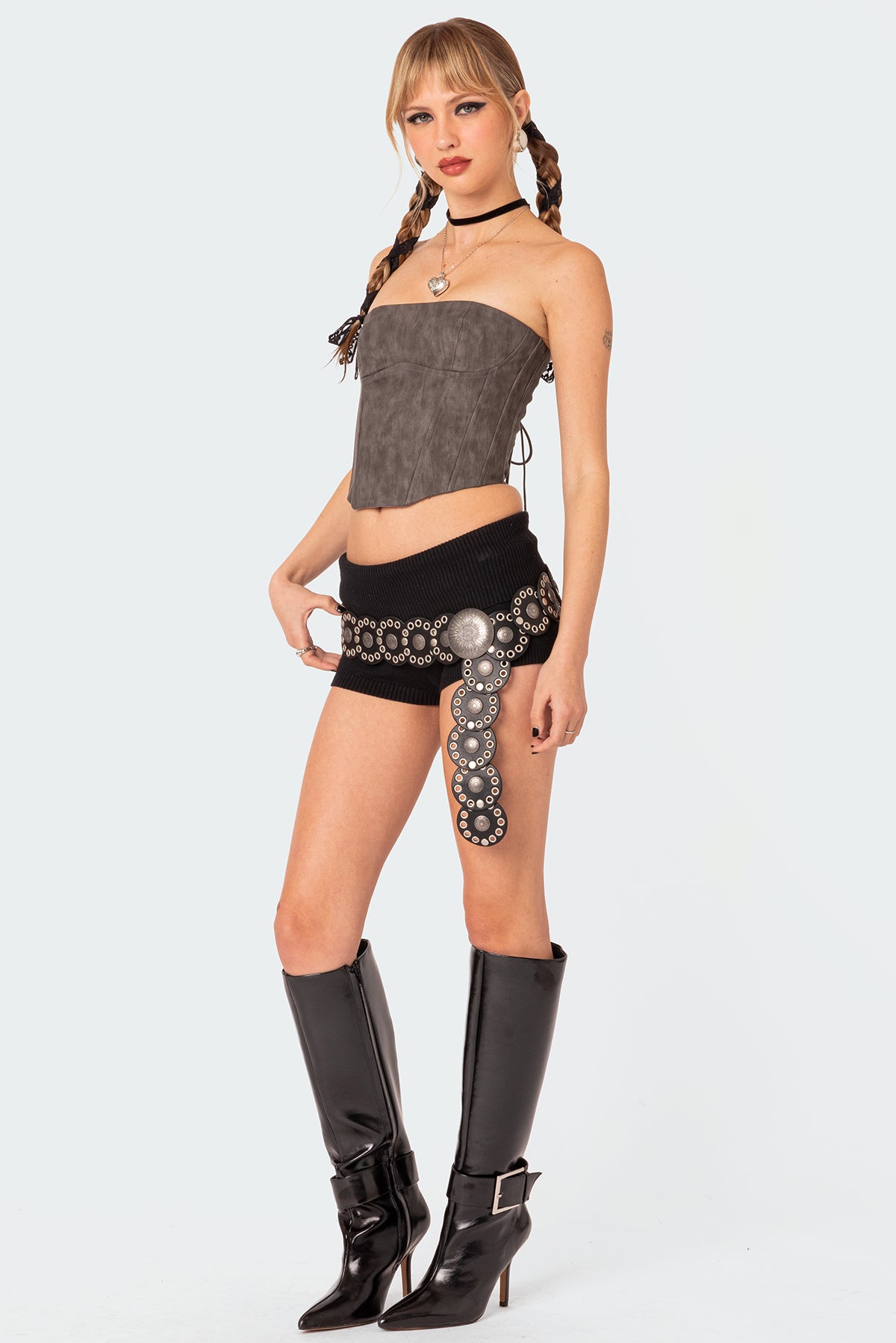 Christa Washed Faux Leather Corset - Image 3