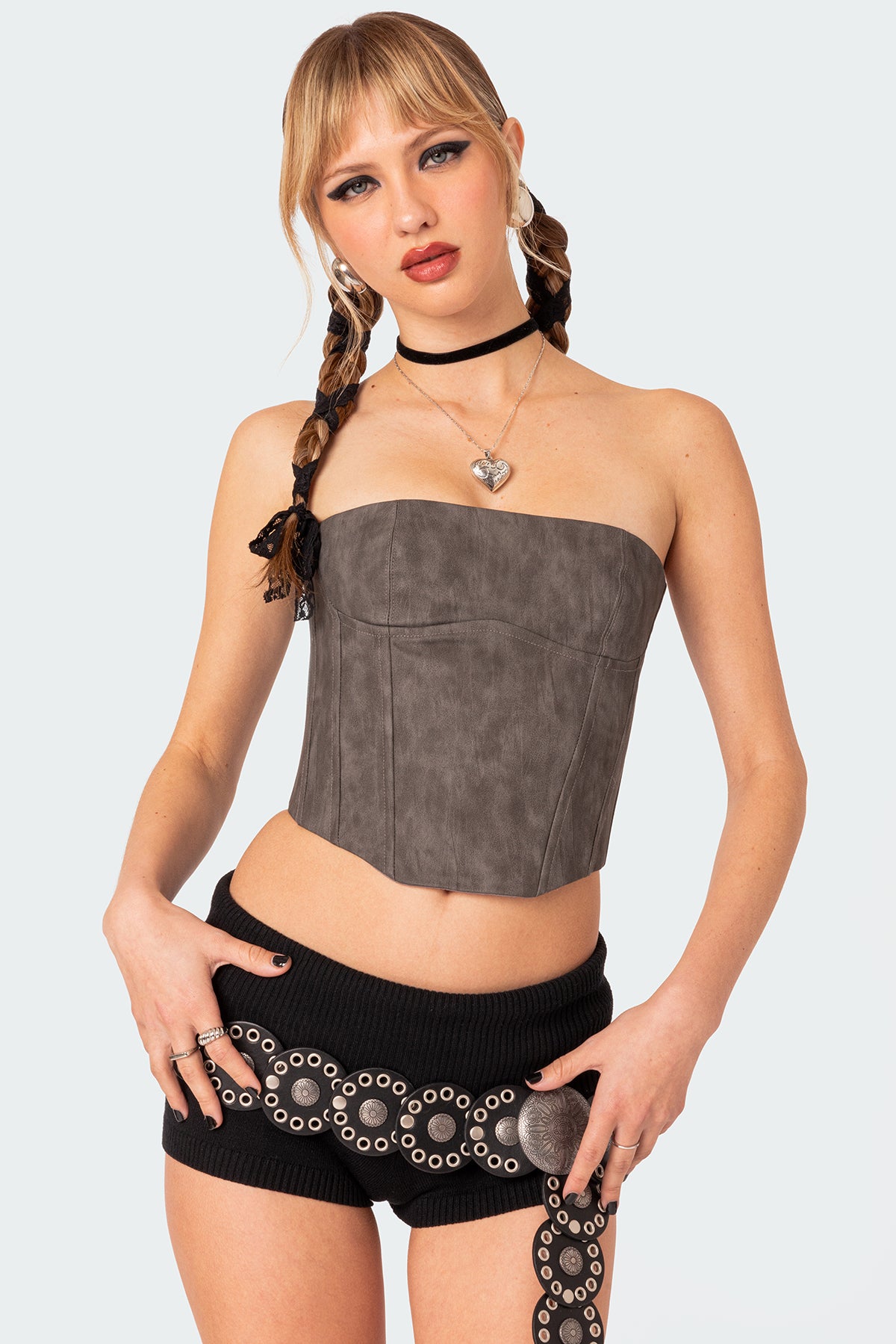 Christa Washed Faux Leather Corset - Image 2