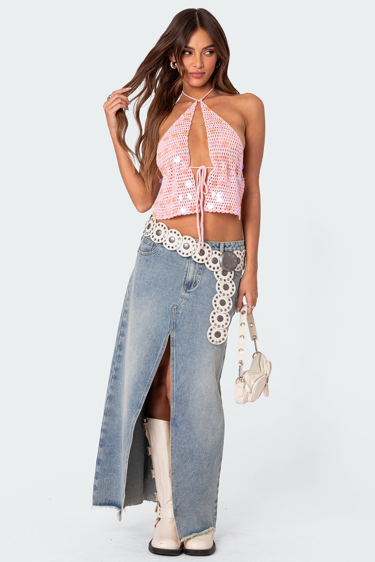 Sequin Crochet Open Back Top - Image 2