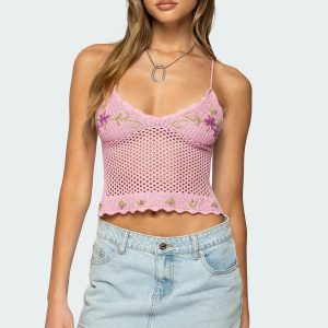 Quince Backless Embroidered Crochet Top
