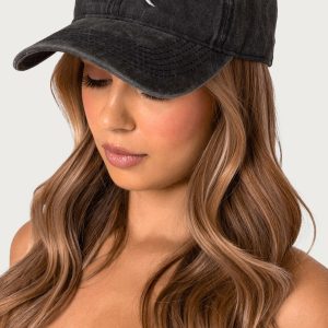 Embroidered Bow Washed Baseball Cap