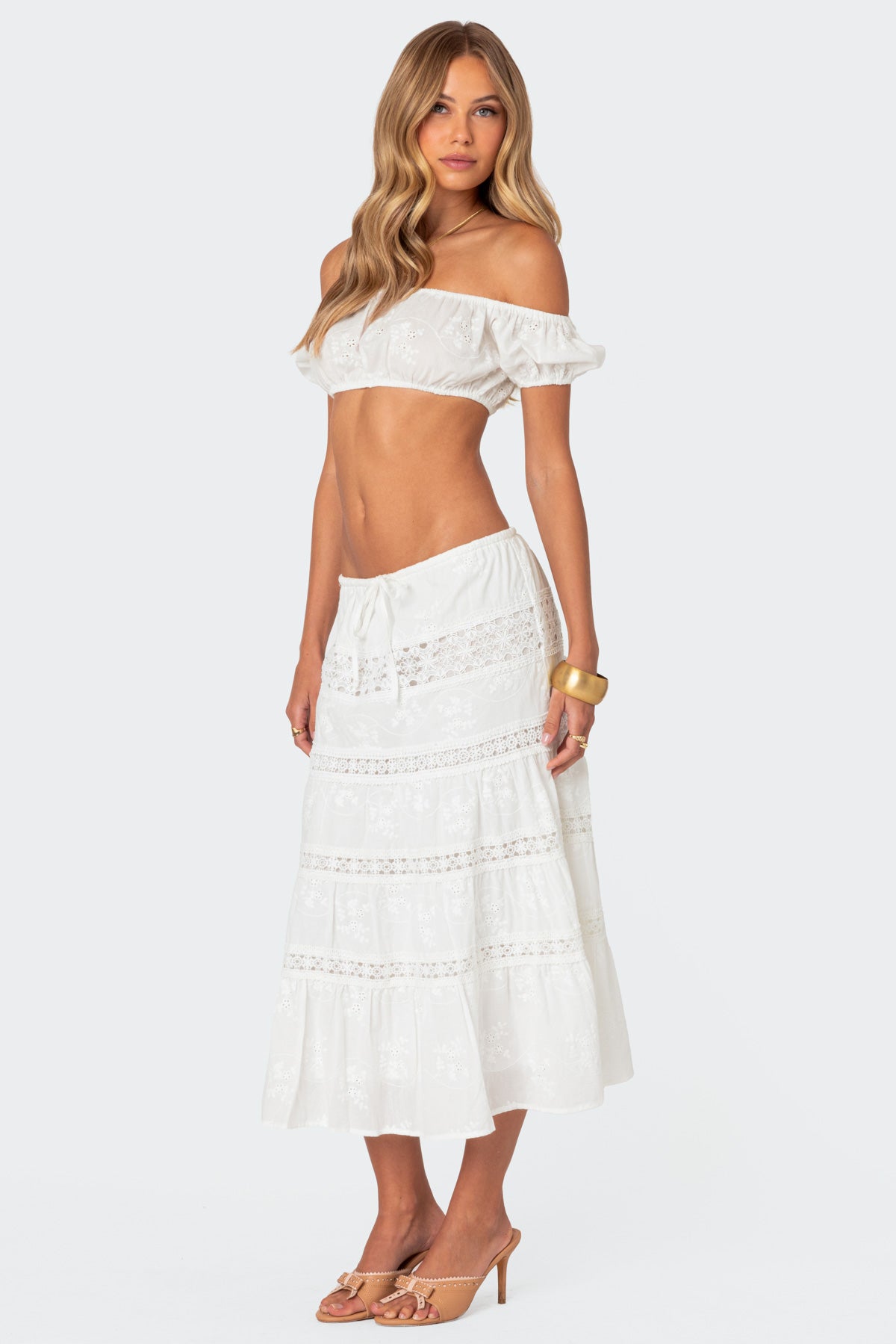 Skye Off Shoulder Eyelet Crop Top - Image 3