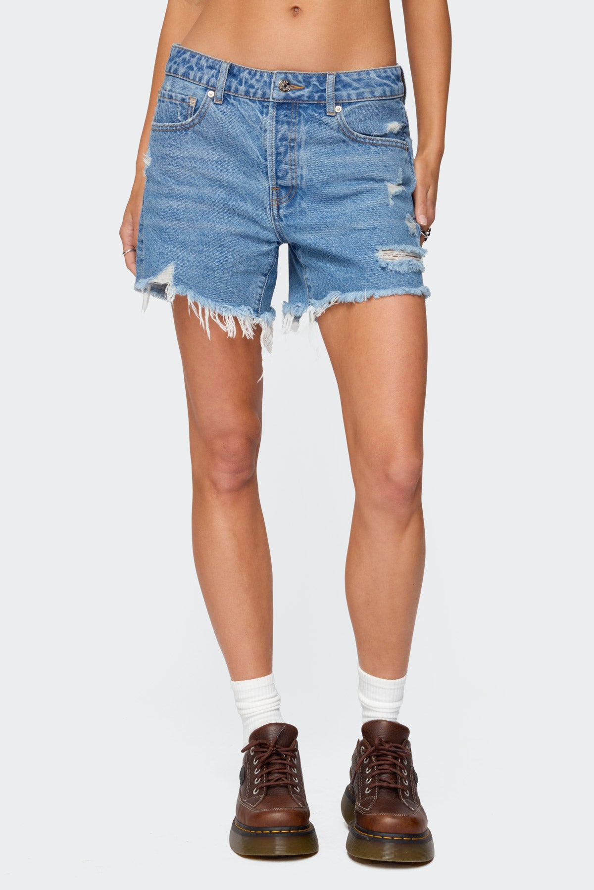 Cale Distressed Low Rise Denim Shorts - Image 2