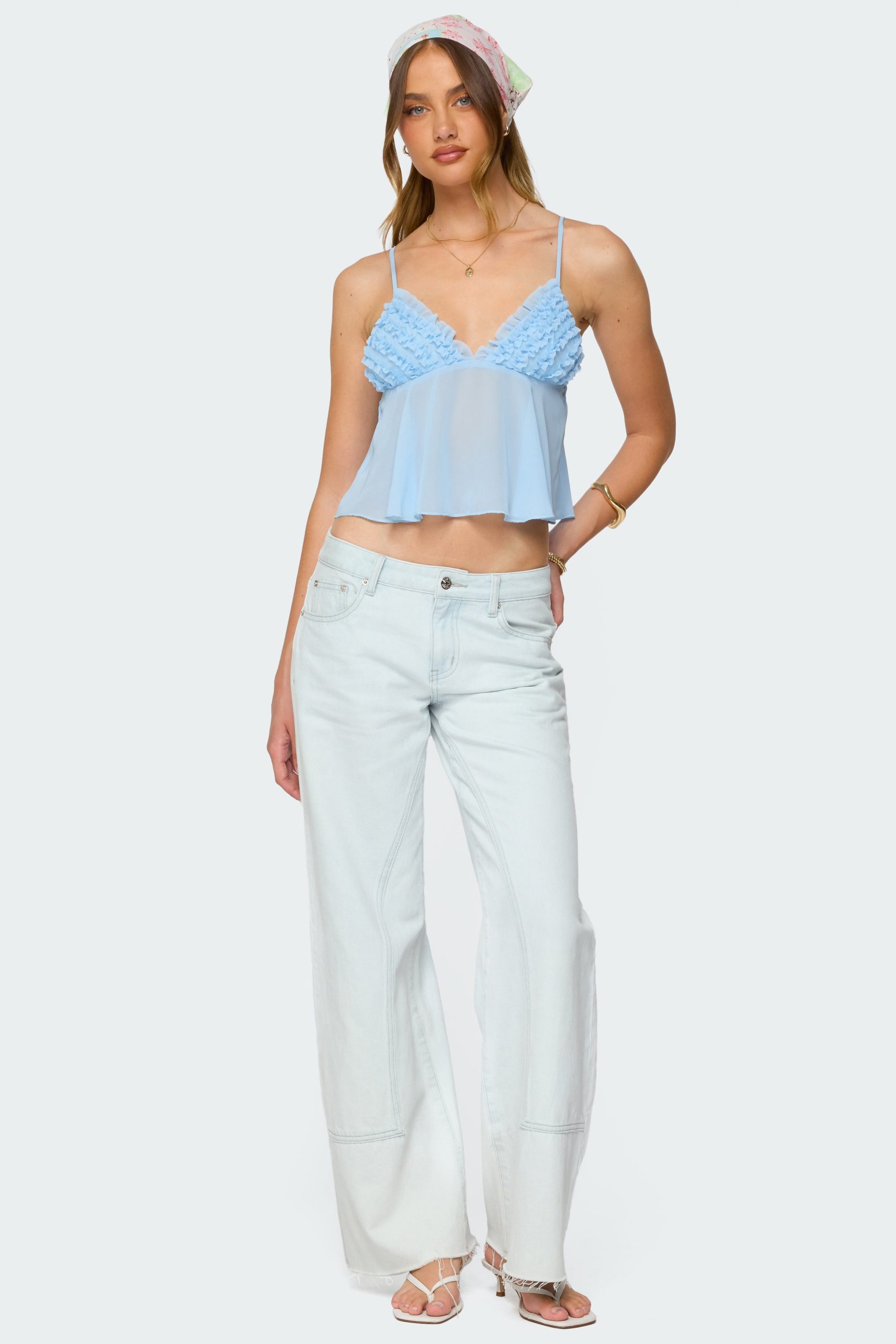 Ruffle Sheer Chiffon Babydoll Tank Top - Image 5