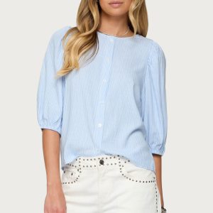 Pinstripe Linen Look Button Up Shirt