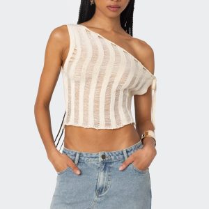 Tamra Sheer Knit Asymmetric Top