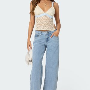 Sheer Lace Open Back Tank Top