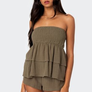Harleigh Ruffled Linen Look Tube Top