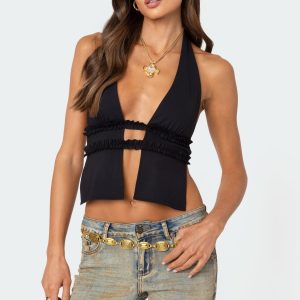 Luma Split Front Backless Halter Top