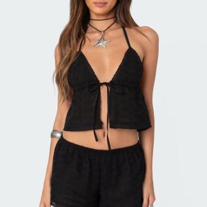 Jael Tie Front Eyelet Halter Top