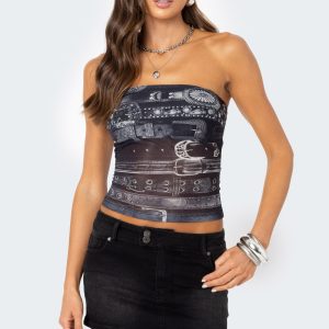 Layered Belt Mesh Tube Top