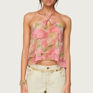 Dragon Lily Layered Chiffon Halter top