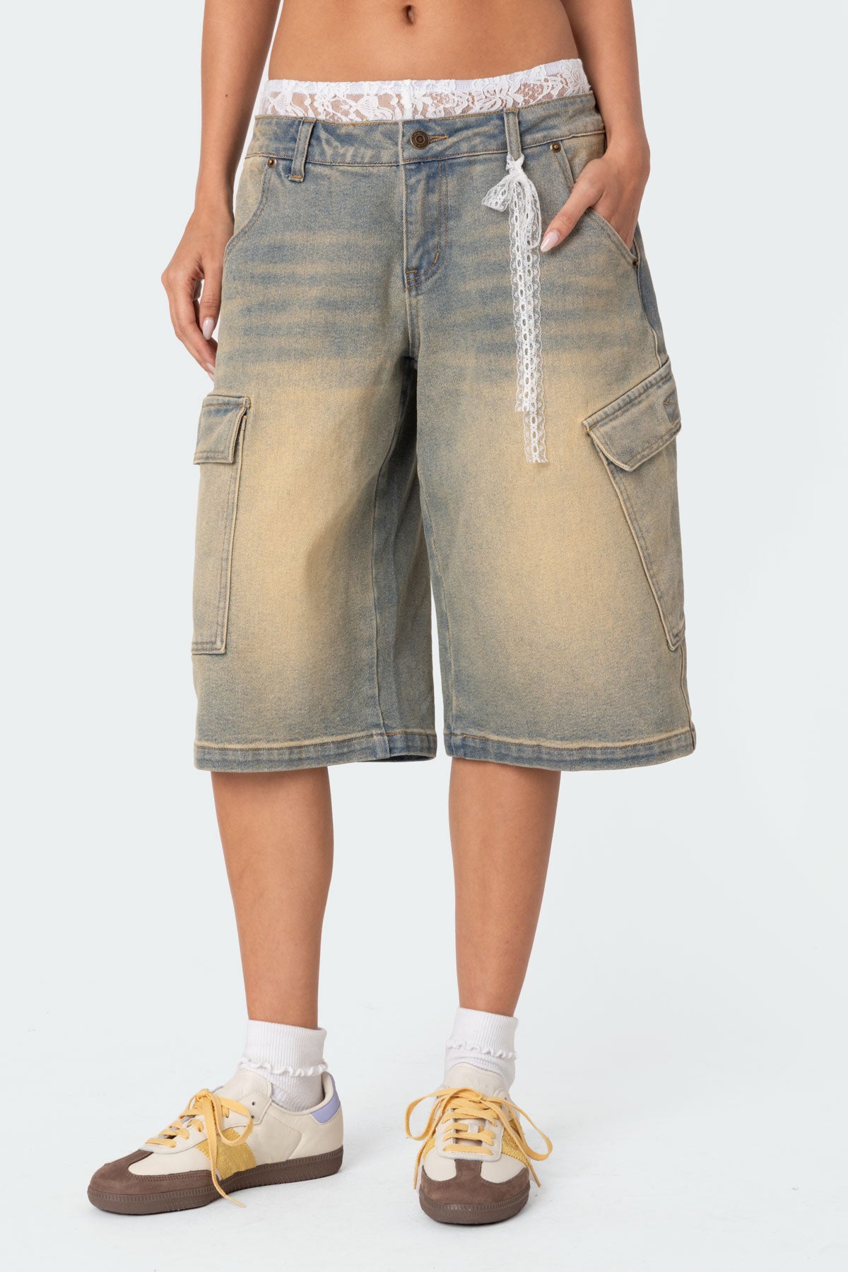 Lace Boxer Denim Bermuda Shorts - Image 3