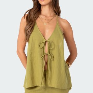Arden Linen Look Tie Front Top