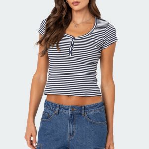 Kady Striped Henley T Shirt